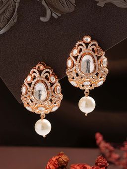 Saraf RS Jewellery - Gold Plated Uncut Moissanite Polki Floral Drop Earrings