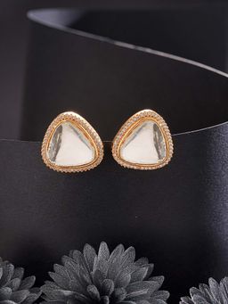 Saraf RS Jewellery - Gold Plated Uncut Moissanite Polki Statement Big Triangle Stud Earrings