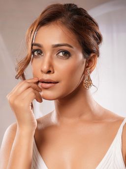 Saraf RS Jewellery - Gold Plated Kundan Polki Studded Designer Drop Earrings