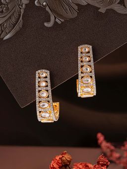 Saraf RS Jewellery - Gold Plated Uncut Kundan Polki Moissanite Half Hoop Earrings