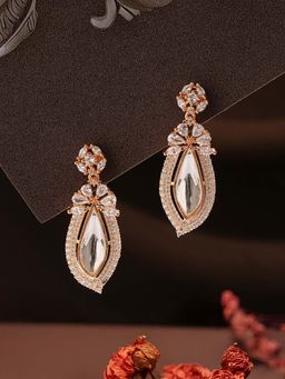 Saraf RS Jewellery - Gold Plated Uncut Polki Moissanite Drop Earrings
