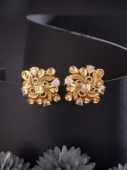 Saraf RS Jewellery - Gold Plated Kundan Studded Floral Designer Stud Earrings