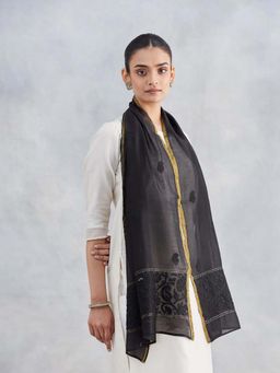Fabindia - Black Cotton Silk Blend Chikankari Stole