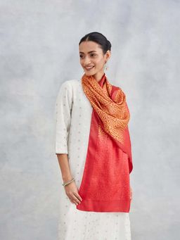 Fabindia - Orange Silk Hand Block Printed Stole