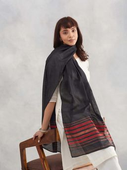Fabindia - Black Cotton Silk Blend Hand Woven Stole