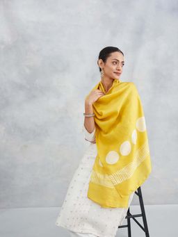 Fabindia - Yellow Silk Batik Printed Stole