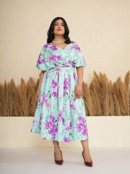 CLASYY - Floral Wrap Box Pleated Midi Dress
