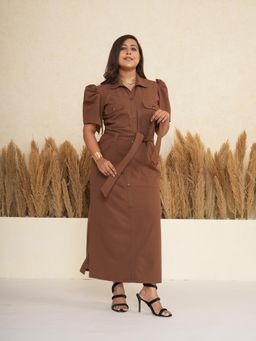 CLASYY - Cocoa Brown Utility Maxi Dress
