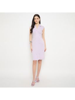 Madame - Lilac Ruched Bodycon Knit Knee Dress