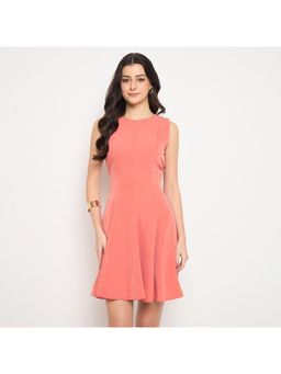 Madame - Coral Flared Sleeveless Mini Dress