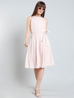 MISH - Pink Sleeveless Tie-Waist Detail Knee Length Knee Dress