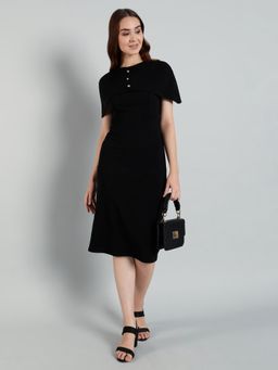 MISH - Black Cape Detail Midi Dress