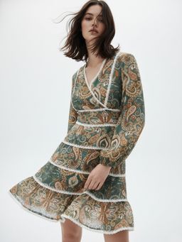 Outzidr - Green Printed Rayon Crinkled Mini Dress