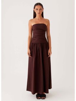 Outzidr - Brown Maxi Drop Waist Maxi Dress