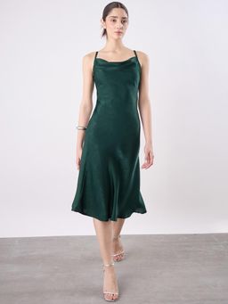 COLOR CAPITAL - Shoulder Straps Neck Midi Dress - Green
