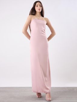 COLOR CAPITAL - Pink Strapless Satin Maxi Dress