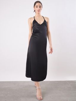 COLOR CAPITAL - Satin Backless Midi Dress