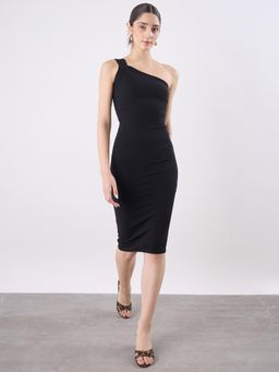 COLOR CAPITAL - Asymmetric Midi Dress - Black