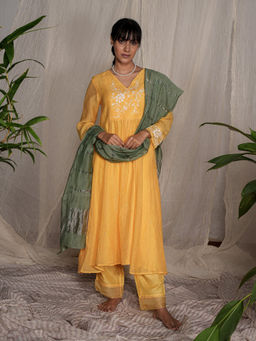 PANTS AND PAJAMAS - Moss Green Chanderi Dupatta