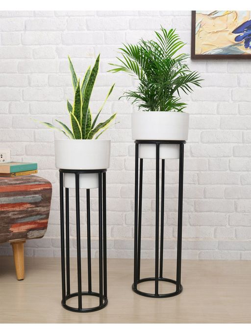 Homesake Metal Planters Metal 2 Pieces Black Round White