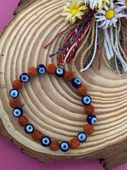 Digital Dress Room - Simple Designer Rakhi Bracelet Beaded Rudraksha & Evil Eye Charms
