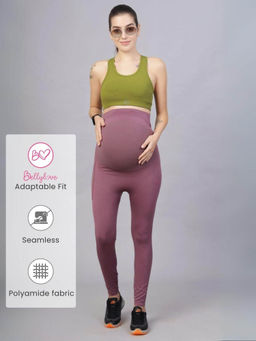 Zelena - Women Polyamide Ankle Length Pregnancy Seamless Leggings with Pocket - Mauve
