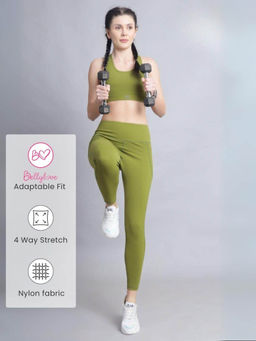 Zelena - Women Nylon Ankle Length Postpartum Flat-Seam Legging with 3 Pocket - Olive