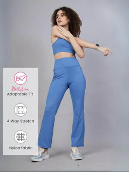 Zelena - Women Nylon Ankle Length Postpartum Flat-Seam Pant with 3 Pocket - Blue