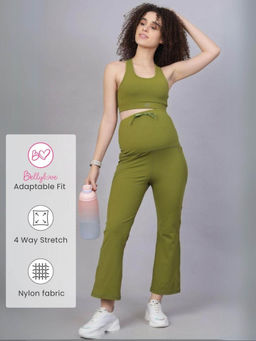 Zelena - Women Nylon Ankle Length Pregnancy Straight Flat-Seam Pant with 3 Pocket - Olive