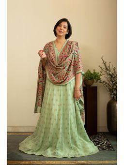 House of Inari - Inaya Sea Green Stitched Blouse with Lehenga and Dupatta