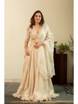 House of Inari - Nafisa Ivory Stitched Blouse with Lehenga and Dupatta