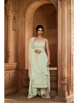 Saanjh by Lea - Rati Pastel Green Georgette Straight Kurta with Pant and Dupatta