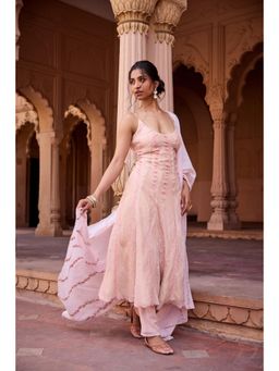 Saanjh by Lea - Nisreen Peach Mulmul Anarkali Kurta with Pant and Dupatta