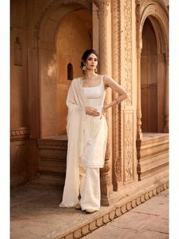 Saanjh by Lea - Shaiza Ivory Chikankari Kurta with Palazzo and Dupatta