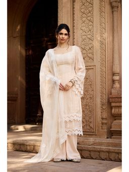 Saanjh by Lea - Aamina Pastel Beige Chanderi Kurta with Palazzo and Dupatta