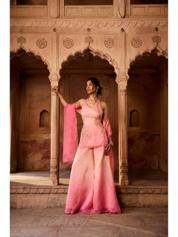Saanjh by Lea - Saabat Pink Ombre Floral Embroidered Sharara with Kurti and Dupatta