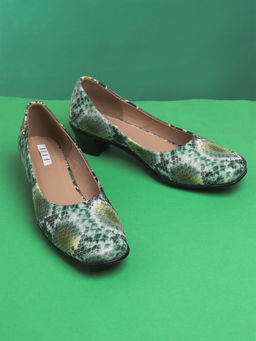 ELLE - Green Slip On Square Toe Women Pump Heels