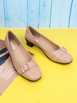 ELLE - Peach Slip On Square Toe Women Pump Heels