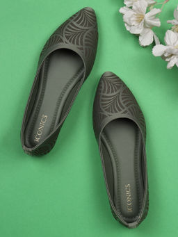Iconics - Olive Slip On Almond Toe Women Ballerinas