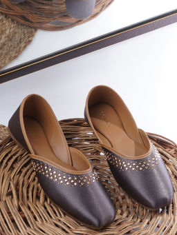 Iconics - Grey Slip On Square Toe Women Mojaris