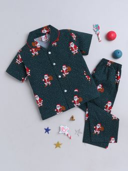 The Magic Wand - Unisex Santa Print Shirt and Pyjama-Green (Set of 2)