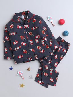 The Magic Wand - Unisex Santa Print Shirt and Pyjama-Grey (Set of 2)