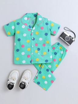 The Magic Wand - Unisex Polka Dot Printed Shirt and Pyjama Green (Set of 2)