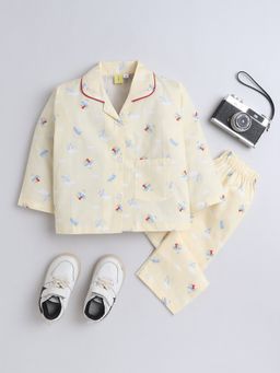 The Magic Wand - Unisex Aeroplane Printed Shirt and Pyjama-Yellow (Set of 2)