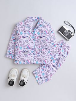 The Magic Wand - Unisex Ice Cream Candy Printed Shirt and Pyjama-Purple (Set of 2)