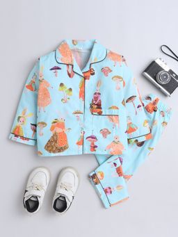 The Magic Wand - Unisex Bunny Printed Shirt and Pyjama-Blue (Set of 2)
