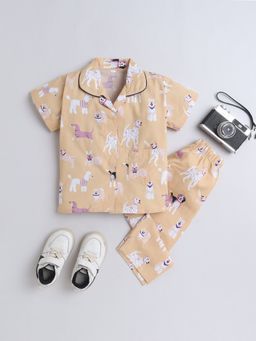 The Magic Wand - Unisex Animal Printed Shirt and Pyjama-Beige (Set of 2)