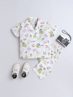 The Magic Wand - Unisex Bunny Printed Shirt and Pyjama-White (Set of 2)