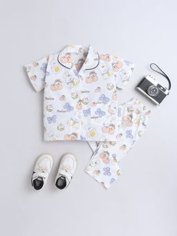 The Magic Wand - Unisex Bunny Printed Shirt and Pyjama-White (Set of 2)
