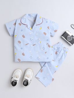 The Magic Wand - Unisex Elephant Printed Shirt and Pyjama-Blue (Set of 2)
